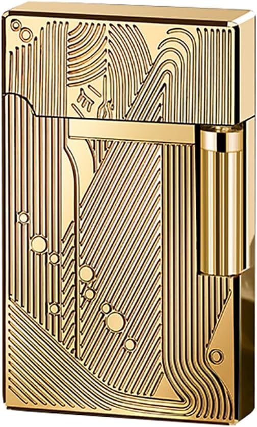 JIANCHEN Classic Metal EngravingButane Lighter, Refillable Soft Flame Flip-Top Lighter with Side Slide Ignition, Pocket Lighter for Daily Use or Gifting,Gold c